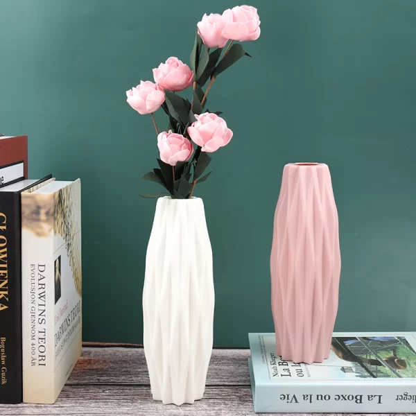 Diamond Pattern Plastic Vase - Durable Imitation Ceramic Flower Pot for Home Decor - Image 3