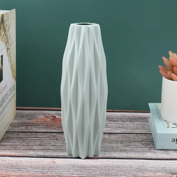 Diamond Pattern Plastic Vase - Durable Imitation Ceramic Flower Pot for Home Decor - Image 7