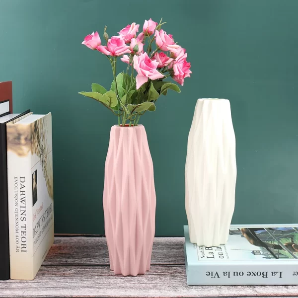 Diamond Pattern Plastic Vase - Durable Imitation Ceramic Flower Pot for Home Decor - Image 5