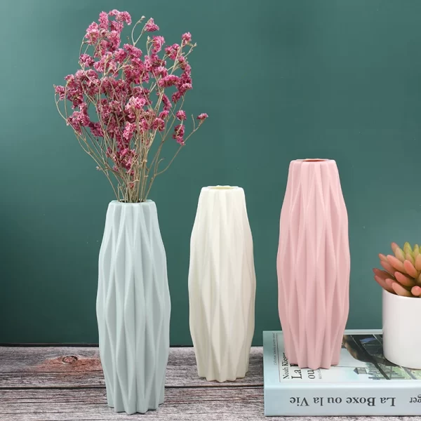 Diamond Pattern Plastic Vase - Durable Imitation Ceramic Flower Pot for Home Decor