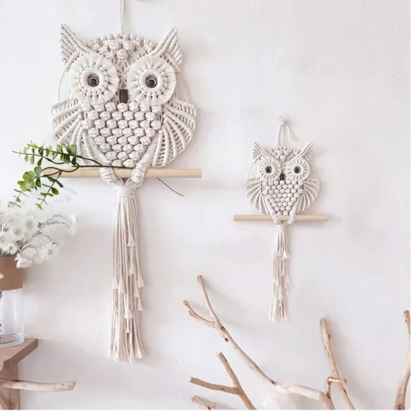 Owl Macrame Wall Hanging - Boho Handwoven Home Decor - Image 9