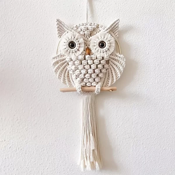 Owl Macrame Wall Hanging - Boho Handwoven Home Decor - Image 5