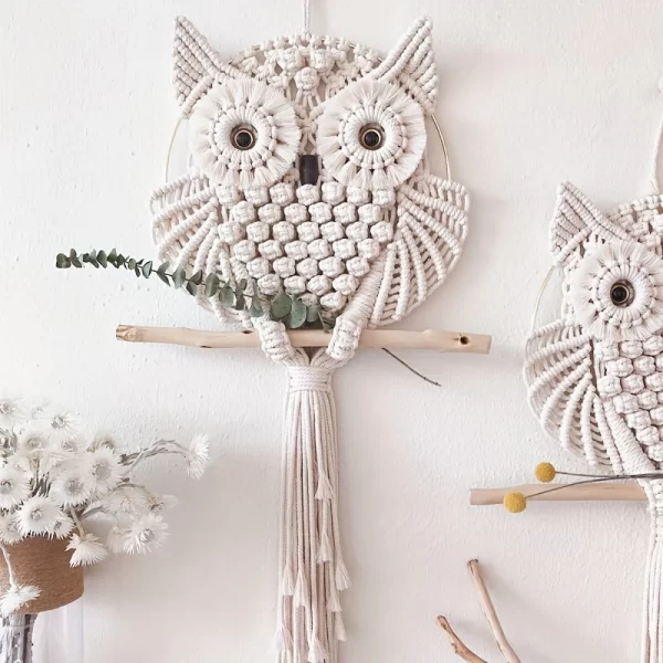 Owl Macrame Wall Hanging - Boho Handwoven Home Decor - Image 3