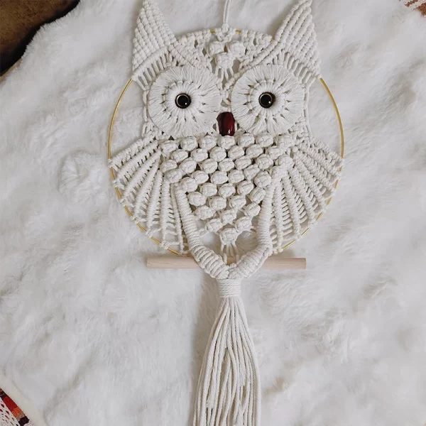 Owl Macrame Wall Hanging - Boho Handwoven Home Decor - Image 6