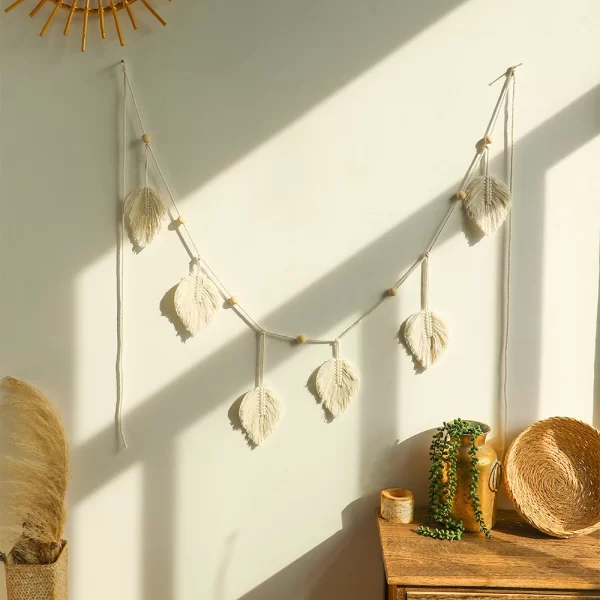 Boho Leaf Macrame Wall Hanging - Large Tassel Tapestry for Home Decor