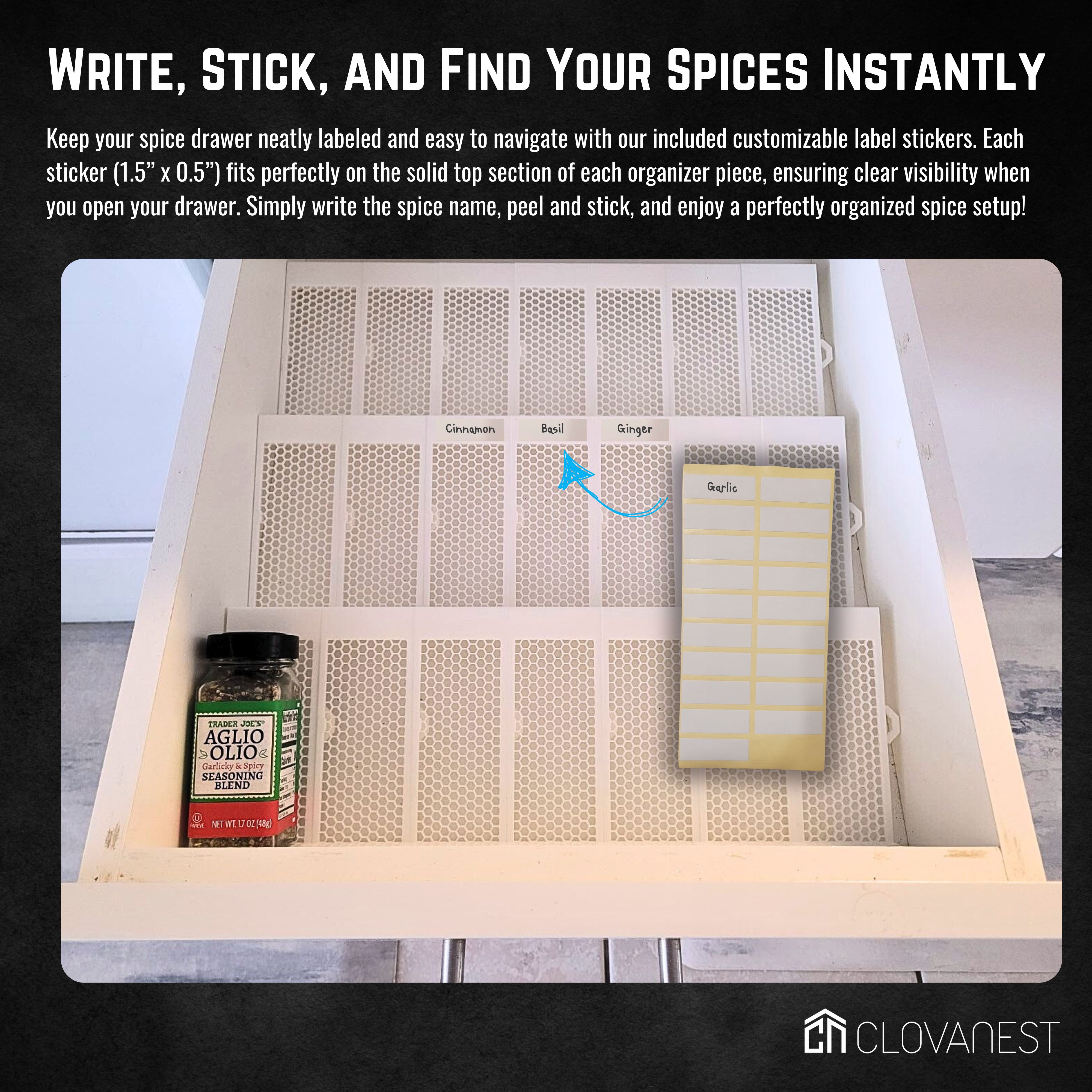 clovanest spice organizer Customizable Spice Organizer (set of 6), Modular Drawer Insert for Spice Storage, Custom Spice Tray for Drawer, Kitchen, Pantry & Cabinet Organization