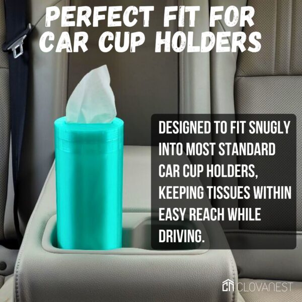 Car Tissue Holder – Travel Tissues for Car Cup Holder, Road Trip Essential, Car Must-Have for Organization, Cute Car Accessory, New Car Gift - Image 2