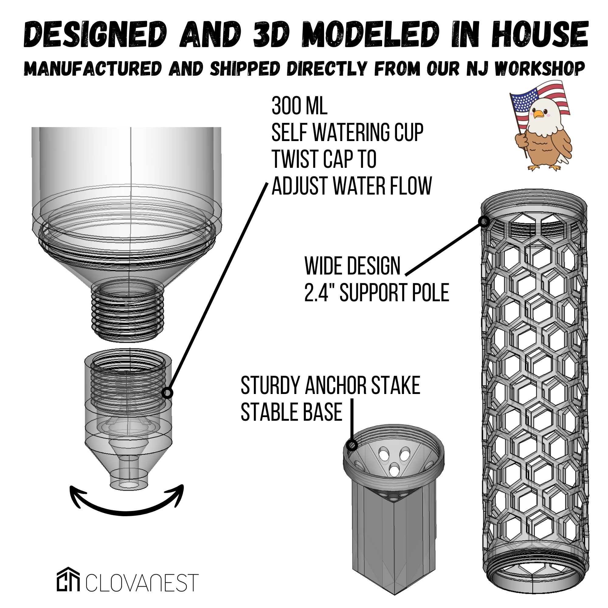 Plastic Moss Pole for Monstera, Pothos, Philodendron - Modular Extendable Plant Support for Climbing Plants, Self Watering Cut with Flow Control Mechanism - Indoor Climbing Plant Pole