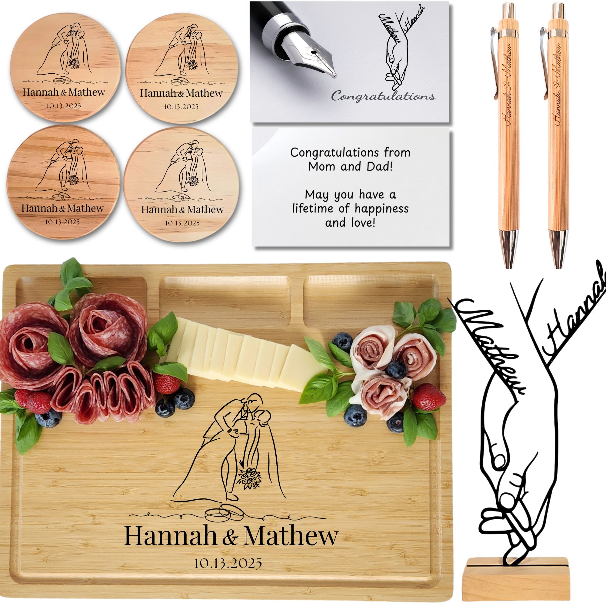 Wedding Gifts for Couples or Bride, Personalized Large Charcuterie Board Gift Set, Engagement Gifts for Couples, House Warming Gift, Unique Wedding Presents, Bridal Shower Gift, Bride Gifts, Christmas