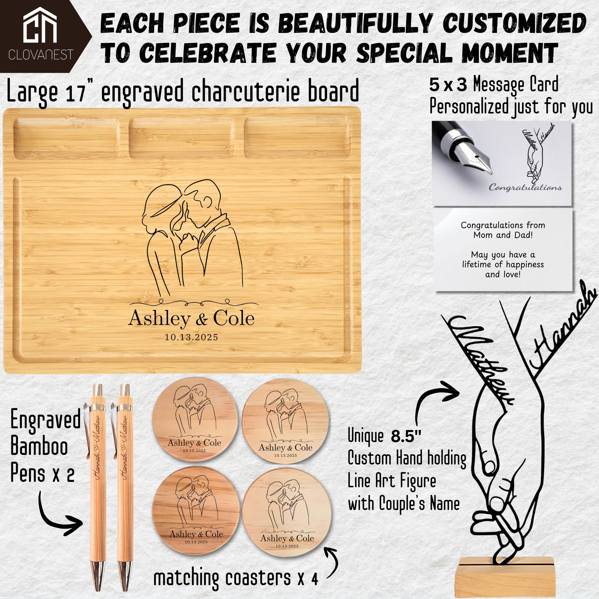 Wedding Gifts for Couples or Bride, Personalized Large Charcuterie Board Gift Set, Engagement Gifts for Couples, House Warming Gift, Unique Wedding Presents, Bridal Shower Gift, Bride Gifts, Christmas