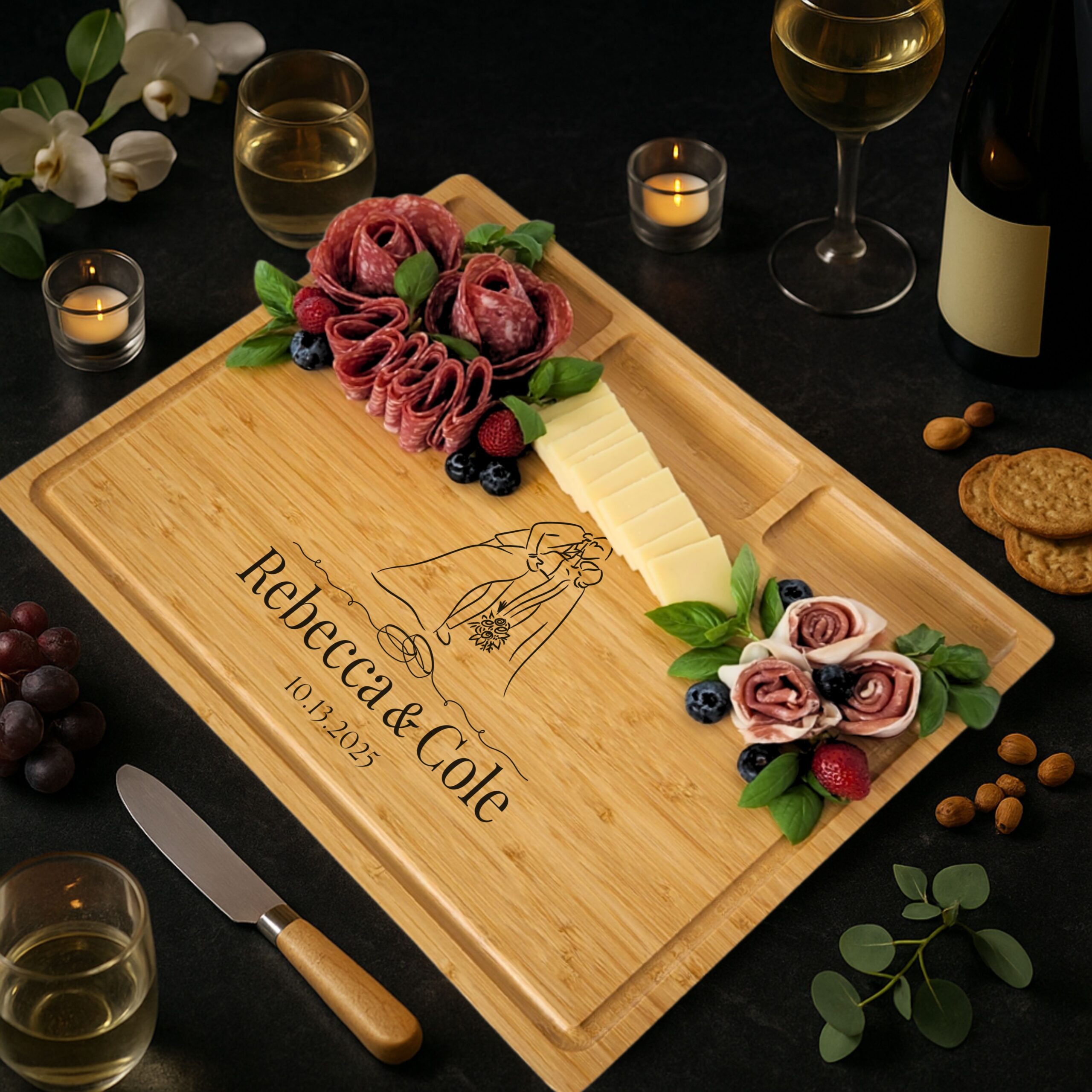 Wedding Gifts for Couples or Bride, Personalized Large Charcuterie Board Gift Set, Engagement Gifts for Couples, House Warming Gift, Unique Wedding Presents, Bridal Shower Gift, Bride Gifts, Christmas