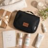 Custom Travel Toiletry Bag for Women, Personalized Vegan Leather Makeup Bag with Hanging Hook