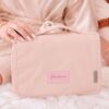 Custom Travel Toiletry Bag for Women, Personalized Vegan Leather Makeup Bag with Hanging Hook