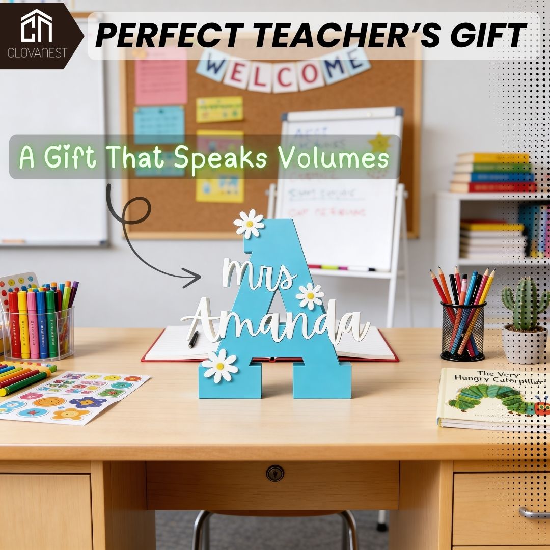 Personalized Teacher Name Plate for Desk with Daisy or Star Accents, 3D Printed Desk Name Sign, Personalized Classroom Decor, Teacher Appreciation Gift