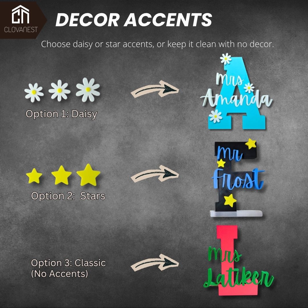 Personalized Teacher Name Plate for Desk with Daisy or Star Accents, 3D Printed Desk Name Sign, Personalized Classroom Decor, Teacher Appreciation Gift