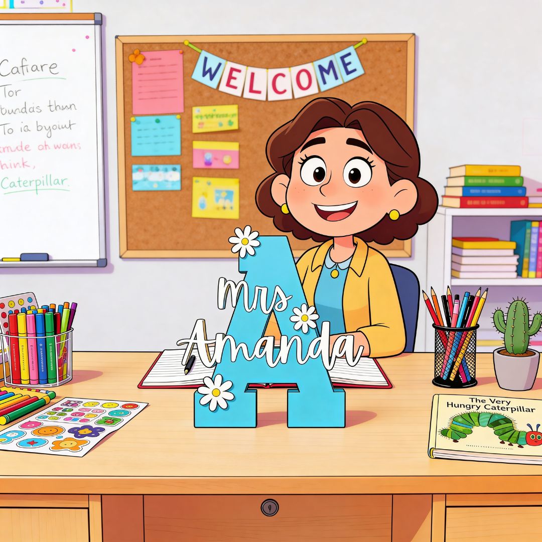 Personalized Teacher Name Plate for Desk with Daisy or Star Accents, 3D Printed Desk Name Sign, Personalized Classroom Decor, Teacher Appreciation Gift